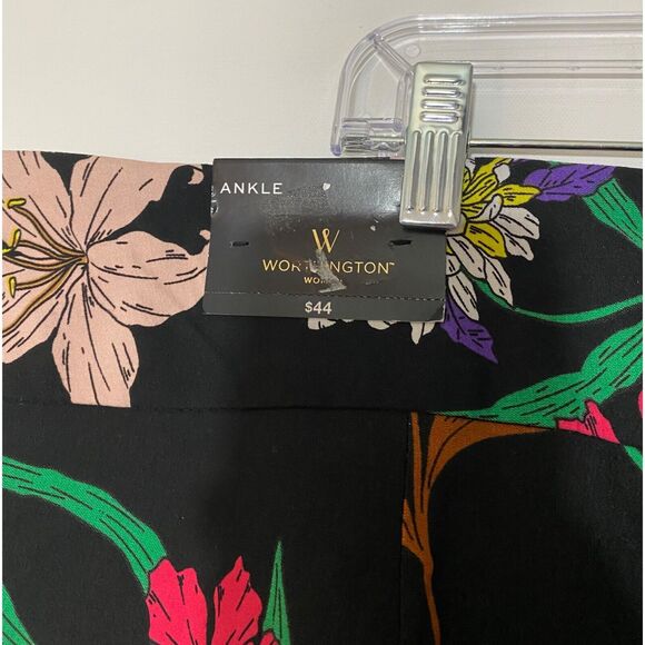 Worthington Mae Ankle Pants Plus Size 3X Floral Black Pocket Pull On Stretch NEW - Picture 5 of 8